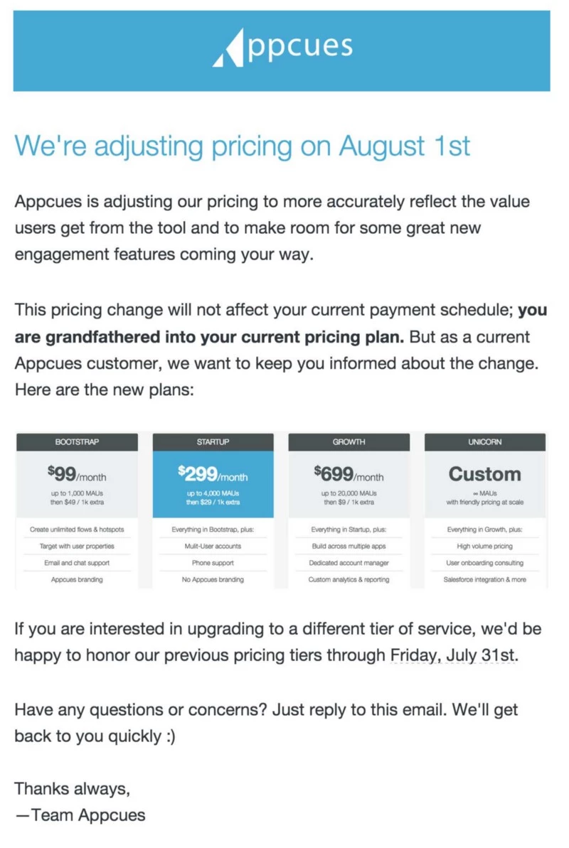Appcues SaaS pricing model